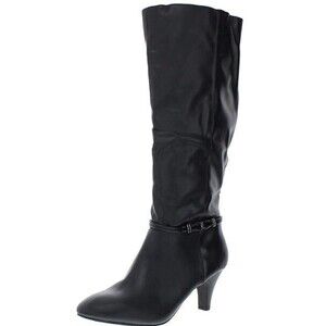 Karen Scott Womens 8.5 M Wide Calf Black Faux Leather High Heeled Boots NIB XK4